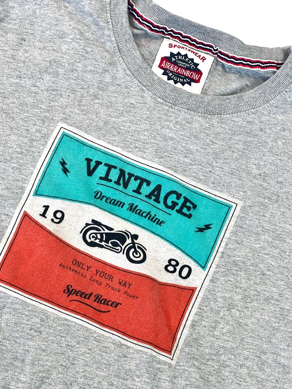 Air & Rainbow Vintage Motorcycle Women's Grey Tee - Size Large - Preowned
